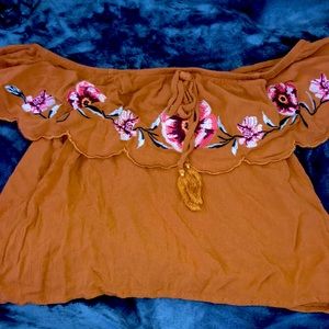 Yellow ff the shoulders Xhilaration shirt